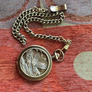 Brass Quartz pocket watch Eagle with 15” chain brown dial 48mm